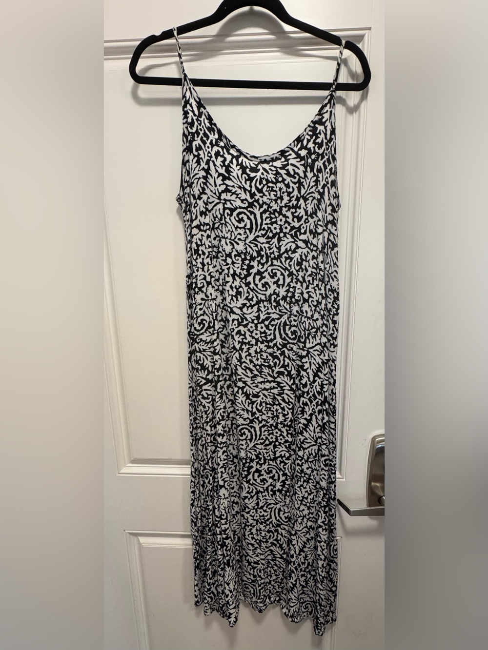 Monochrome Black and White Printed Maxi Slip Dress